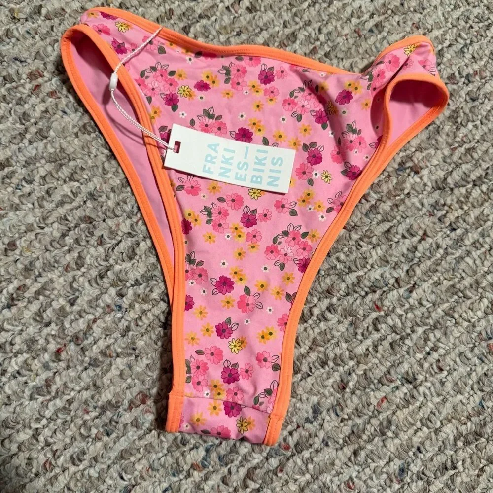 NWT Frankie’s Bikinis Laura High Waist Cheeky Bikini Bottom Pink- Size Small